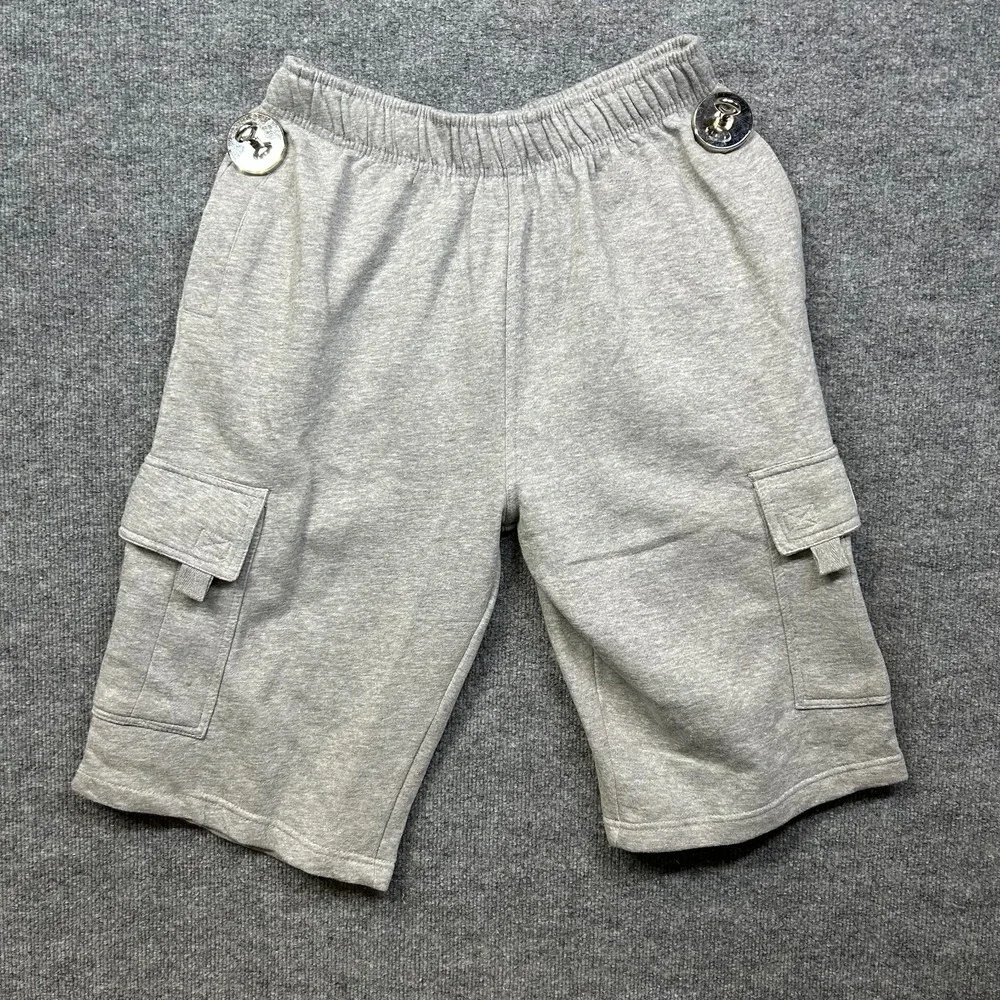 Pro Club Fleece Cargo Shorts Mens Gray Pockets Elastic Waist Comfort Large - NWT